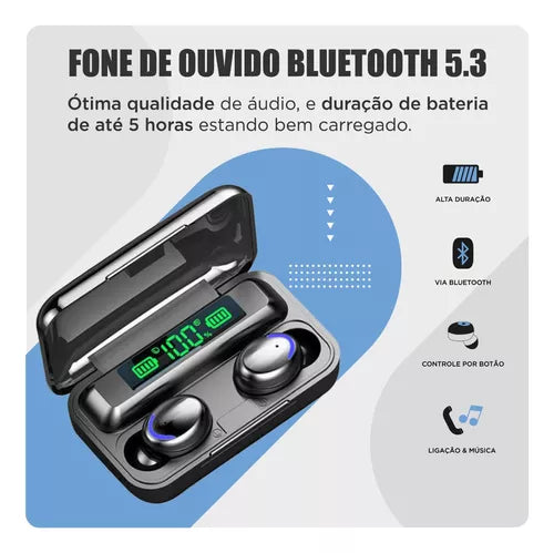 F9 Power Bank ,Som 9D , á Prova D´água  ,TWS Fones De Ouvido Bluetooth Com Caixa De Carregamento LED Fones De Ouvido Estéreo Com Cancelamento De Ruído -HD Calling CVC 8.0 Noise Reduction Headphones